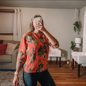 Minklam by Darlene lambs wool and rabbit fur vintage pink floral sweater